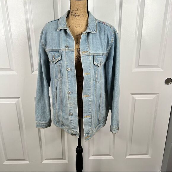 Sz XL John Galt Upcycled Hand Painted Graphic “Just Suck it” Lip Denim Jacket - Picture 4 of 14